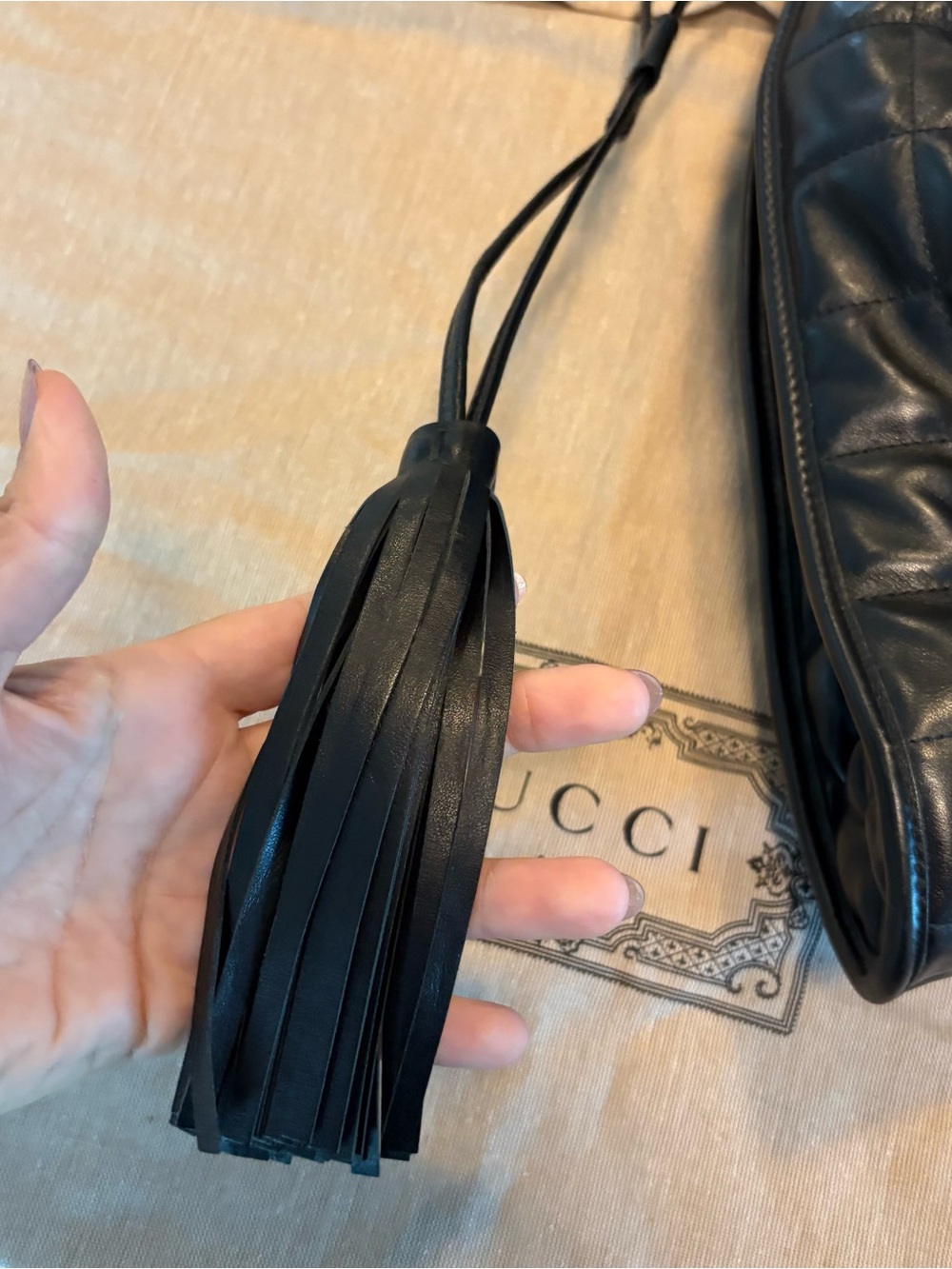 Gucci Black Quilted Leather Drawstring Shoulder Bag with tassels - Picture 2 of 13